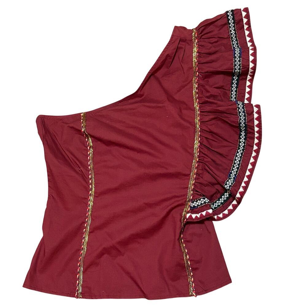 LoveShackFancy Opal Top Sz 2 Cayenne Burgundy Embroidered Cotton Boho Blouse NWT